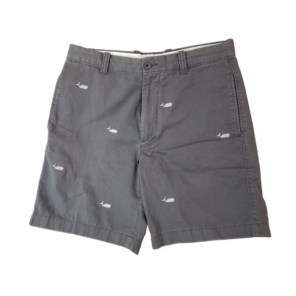 J Crew shorts men's 32x8 Gray cotton embroidered whales outdoor